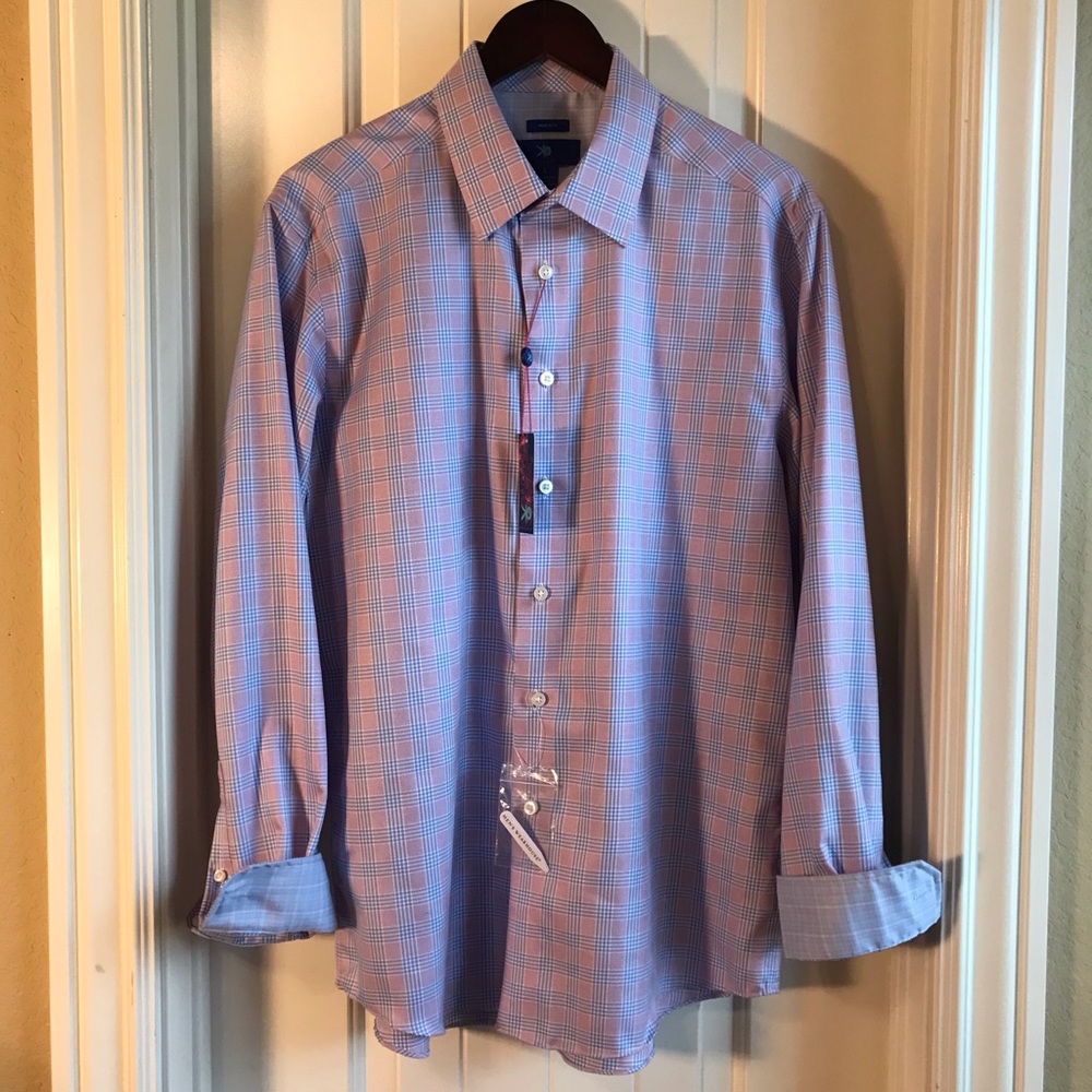 NWT Egara Pink & Blue Grid Sport Button Up Shirt